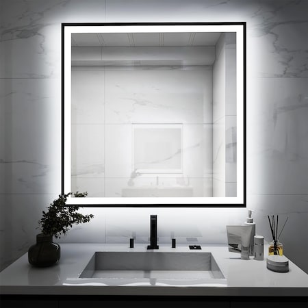 Chery Industrial LED Bathroom Vanity Mirror for Wall, Backlit + Front-Lighted, Dimmable 36x36 L001B9090